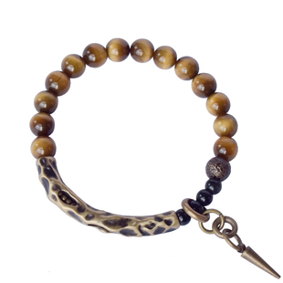 卓岸林原创复古黄虎眼石单圈手链中性 个性石珠子手串 百搭饰品