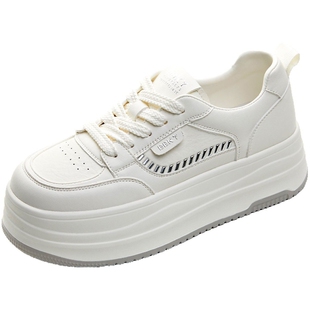 韩国小白鞋厚底增高系带板鞋女2026新款高级感百搭真皮休闲运动鞋