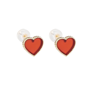 roseluxury＜交响情人梦＞复古小清新幸运红爱心玛瑙18K金耳钉