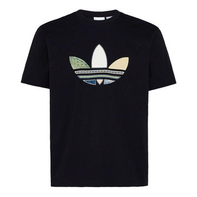 adidas阿迪达斯三叶草纹理感三条纹拼接式LOGO半袖短袖T恤 KW5671