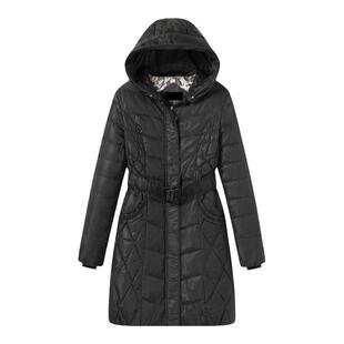 特价清仓白鸭绒中长款羽绒服女腰带款连帽冬装时尚修身中青年外套