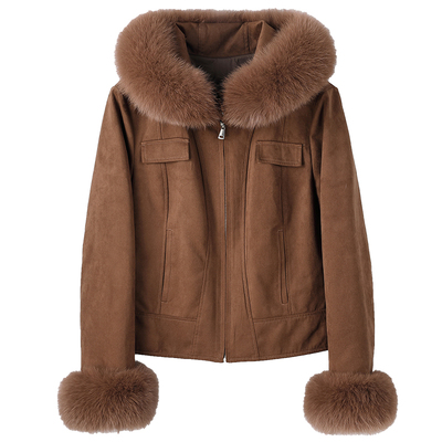 狐狸毛皮草外套女麂皮绒夹克上衣
