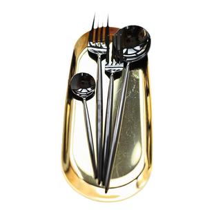 欧式 葡萄牙 304不锈钢 镜面西餐刀叉勺筷餐具套装四件套黑金刀叉