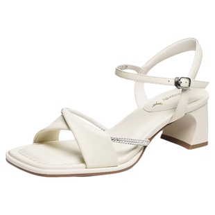 红蜻蜓高跟凉鞋女款2026夏季新款女鞋羊皮粗跟法式气质一字带凉鞋