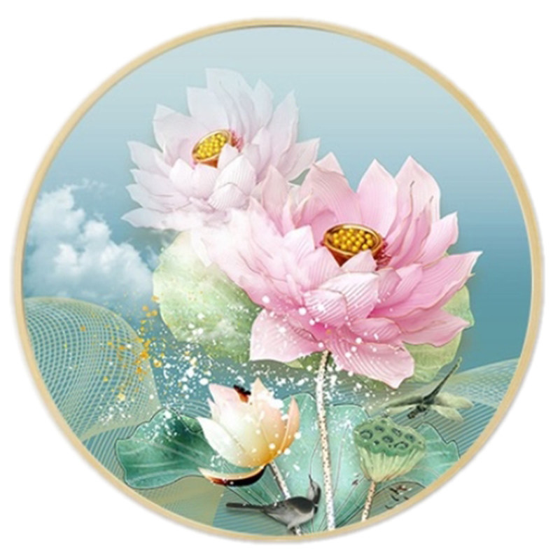 印花餐厅玄关圆形招财粉色十字绣