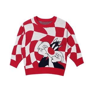 【商场同款】马拉丁童装毛衣新年款乐一通联名男童红色圆领毛衣