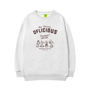 纯棉美式潮牌港味chic白灰色卡通圆领卫衣女宽松小个子设计感上衣