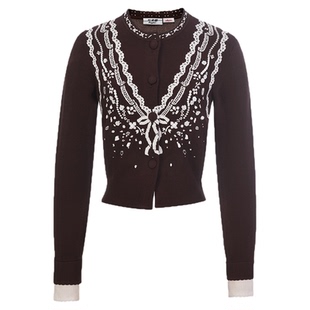 lefame拉飞姆2026春季新款时尚不规则钉珠白色立体提花针织开衫女