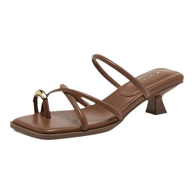 百思图春夏季新款商场同款简约休闲户外细跟女拖鞋M2021BT4