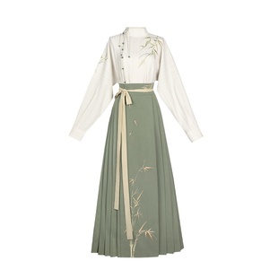 拟梦知竹国风原创新中式马面裙日常汉服上班穿通勤春款竹子刺绣女