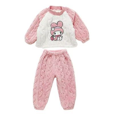 2025年新款儿童宽松居家服套装睡衣女款加绒加厚秋冬季珊瑚绒女孩