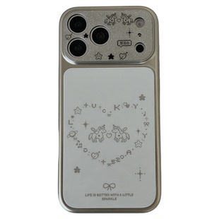 独壳 ins白色爱心翅膀独角兽带挂绳适用苹果17promax手机壳银色边框iPhone16新款15防摔14pro女款手机套硬壳