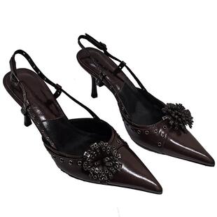 9号鞋坊！巨好看中古款铆钉包头高跟凉鞋尖头浅口单鞋细跟高跟鞋