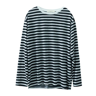 莱赛尔休闲百搭防晒衣罩衫夏季新款圆领条纹撞色宽松显瘦长袖T恤