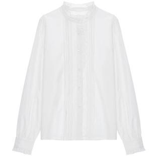 【抗菌抗皱】LAGOGO法式木耳边白衬衫女士拉谷谷春秋长袖立领上衣