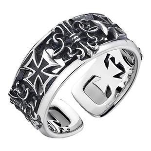 十字架戒指男潮牌高级感复古个性食指指环痞帅黑色时尚开口戒男士