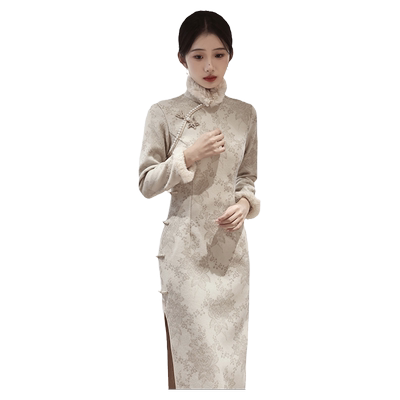 复古改良高端旗袍裙加厚秋冬