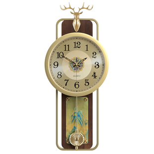 康巴丝实木挂钟新款黄铜大气钟表客厅新中式时钟胡桃木高档挂墙表