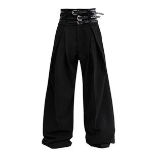 CulturE构成主义 垂感压褶腰带设计感西裤高级宽松高腰直筒休闲裤