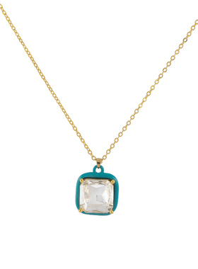 花迹绿色几何方形项链女