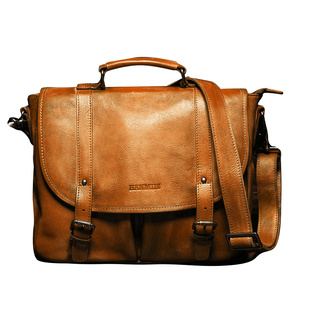 HANMIIS邮差包 牛皮真皮男包头层斜挎公文商务休闲单肩包复古手提