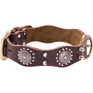 牛皮铆钉狗项圈大型犬防咬刺钉狗颈圈英斗牛金毛法斗真皮狗狗脖套