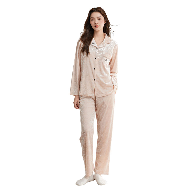 美季美优2025春秋新款睡衣女士金丝珊瑚绒高级感可外穿家居服套装