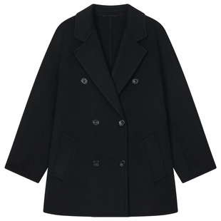 曼德诗山羊绒毛呢外套2025冬季新款气质百搭纯色绵羊毛短款大衣女