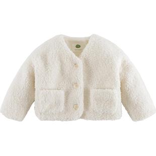 马克珍妮女童温暖仿羊羔毛短款复古外套儿童2024新年红冬装241099