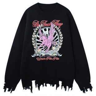 BJHG不计后果复古马年毛衣男款秋冬季美式潮牌针织衫情侣装毛衣女