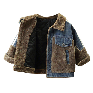 男童冬季夹棉外套2025新款儿童冬装加厚上衣宝宝时髦韩版牛仔衣服