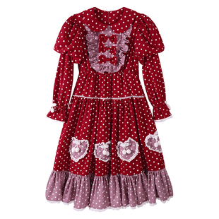 MEME原创昭和复古圣诞可爱少女裙子Lolita古早红色波点小众连衣裙
