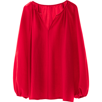 CR醋酸混纺灯笼袖罩衫上衣宽松