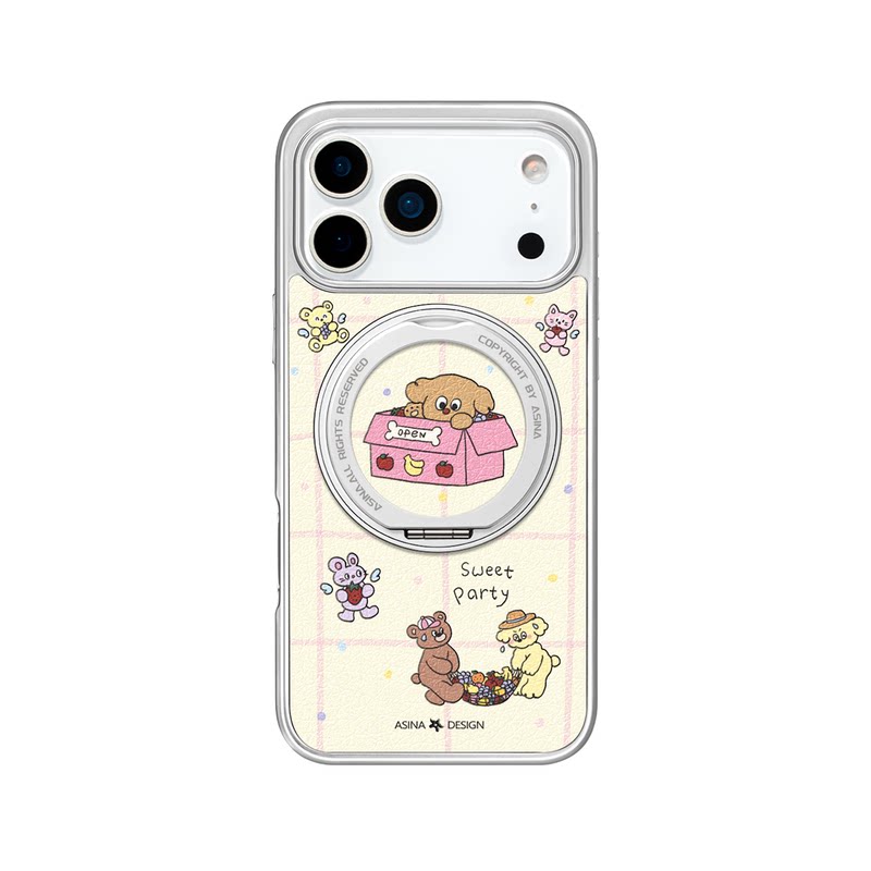 水果小狗适用苹果17Promax手机壳新款iPhone16Pro磁吸带支架保护套Co2支点ip15可爱高级感14好看13pm全包女