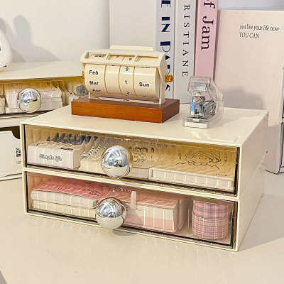 奶油风桌面收纳盒抽屉式多层书桌文具高颜值办公桌杂物整理置物架