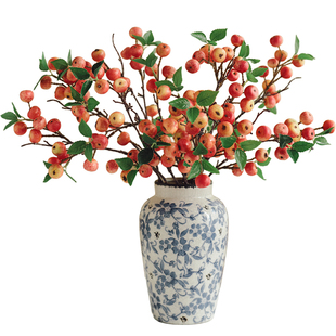 轻奢高端小苹果仿真花果实插花浆果枝假花干花花束客厅摆仿真绿植