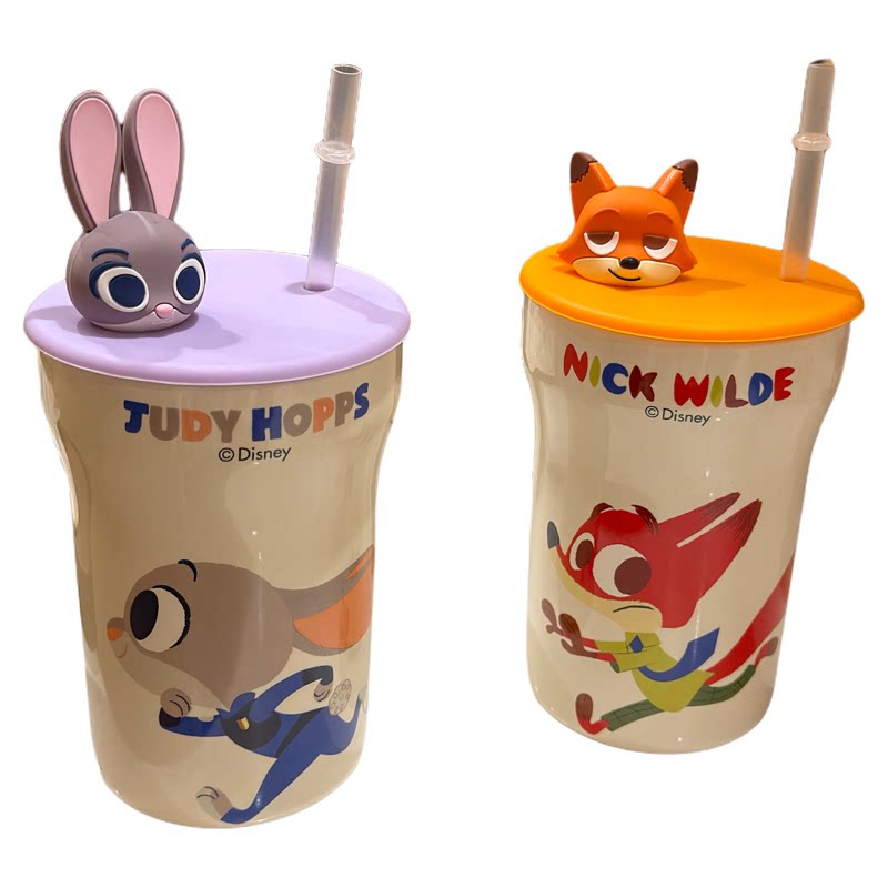 卡通可爱Disney朱迪带盖吸管杯