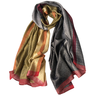 金线百搭丝巾女薄春秋防风撞色气质真丝纱巾长围巾旗袍披肩秋季