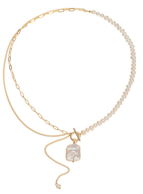 节日礼物淡水珍珠金色复古项链