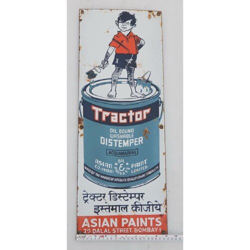 VINTAGE ASIAN PAINTS TRACTOR DISTEMPER ADVERTISING ENAMEL PO