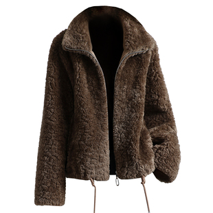 仿羊剪绒大衣女新款2025冬焦糖色时尚海宁仿羔羊毛毛颗粒皮草外套