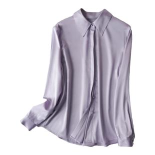 小重磅真丝衬衫女长袖丝绸缎面衬衣设计感包扣桑蚕丝纯色宽松衬衣