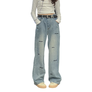 女童牛仔裤春秋款2026新款中大童直筒阔腿裤初中生青少年女孩裤子