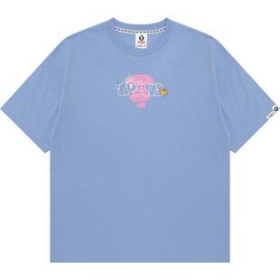 Aape旗舰店女装25春夏小花猿人字母印花潮流宽松短袖T恤1689XXO