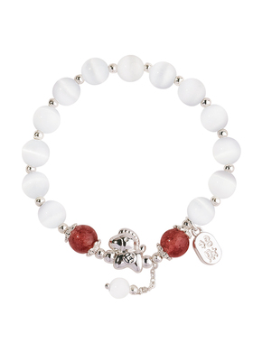 宫中礼天然猫眼石手链女款马年本命年招财水晶转运珠叠戴手串礼物