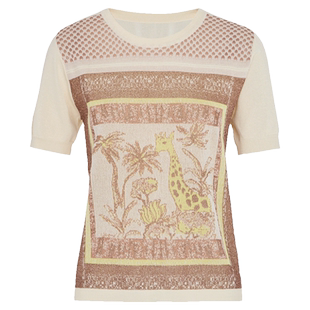 马天奴女装夏季新款咖色提花针织衫短袖t恤薄款小衫洋气上衣时尚