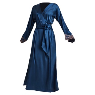 2025春新款花边性感真丝睡袍女100%桑蚕丝系带新娘晨袍睡衣家居服