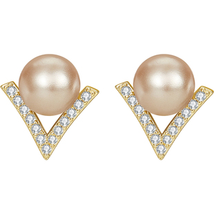 JAY法式V型独特耳钉秋冬高级感仿珍珠耳环2026新款冷淡风耳饰女