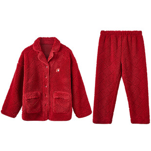 红豆本命年情侣红色泡泡绒睡衣加厚男马年结婚礼物珊瑚绒女家居服