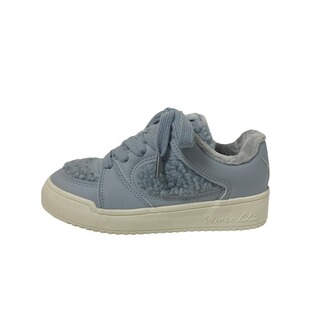 月兰色加绒毛毛板鞋女2025冬季新款软底舒适复古百搭学生小白鞋潮